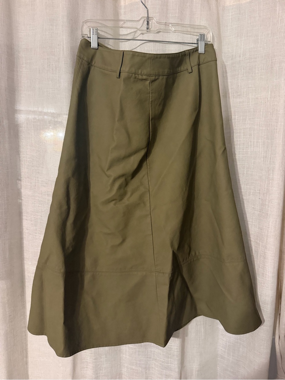 Haute Monde Olive Green A-Line Midi Leather Skirt